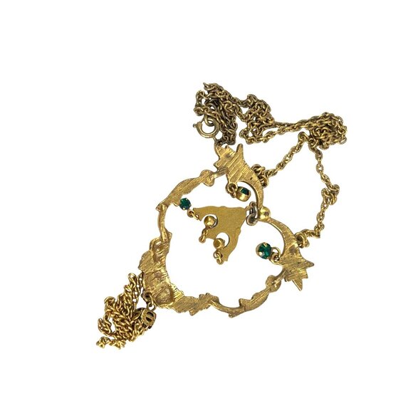 Victorian Revival Gold Tone Necklace 16 Inch With Green Rhinestone & Tassel Acce - Picture 10 of 10